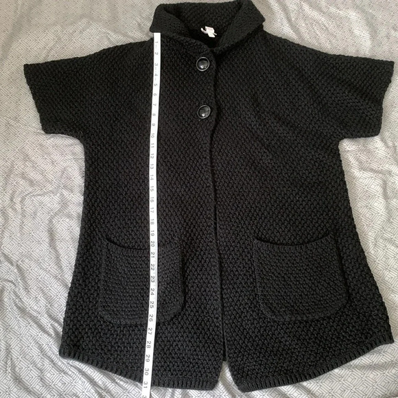 Chico’s Wool Blend Knit heavy Cardigan Shrug Sweater Short Sleeve size 2 Black - Picture 6 of 8